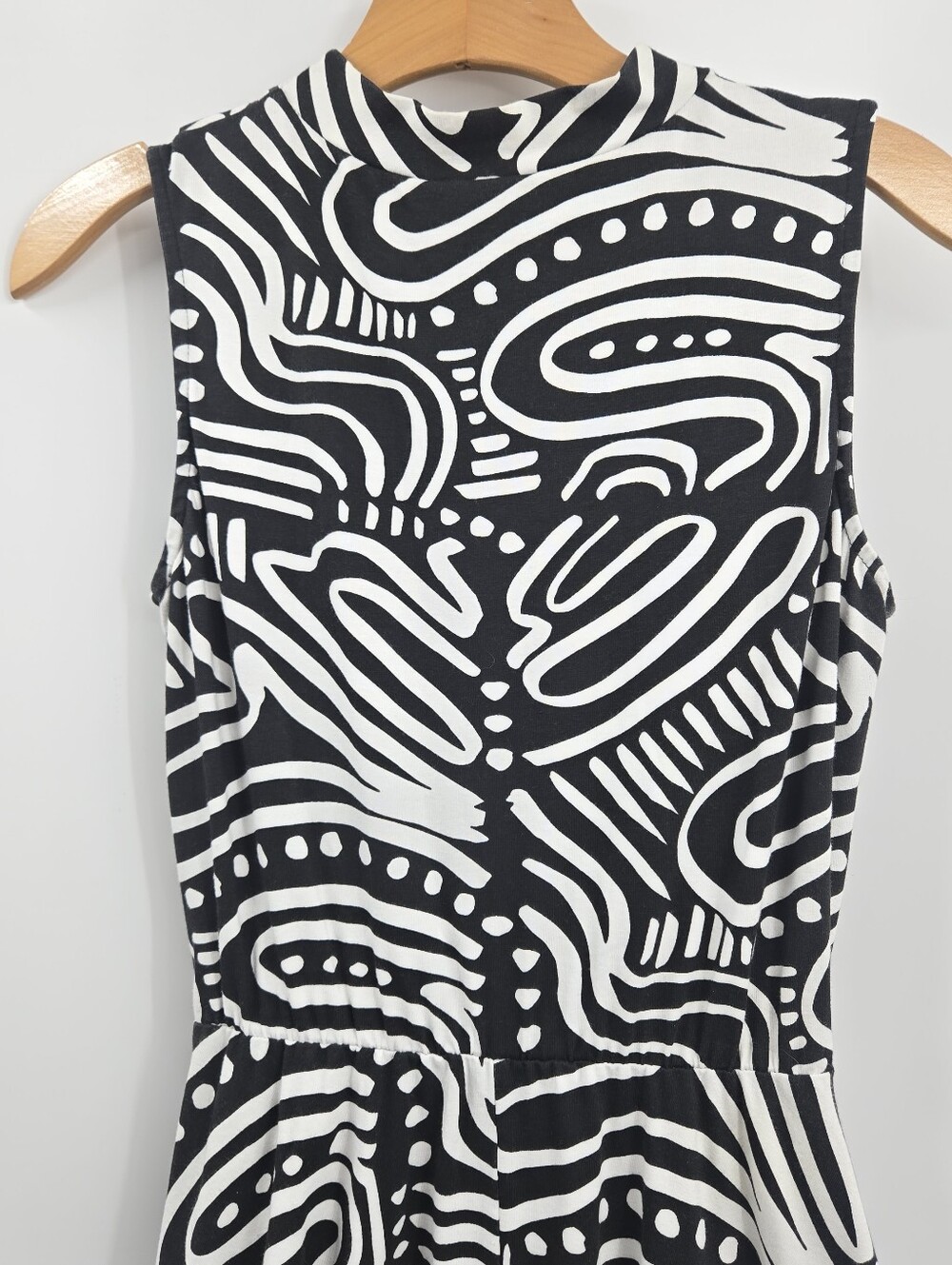 Nooworks Dress Black  White Sleeveless Ripple Print Midi Pockets - Picture 10 of 13